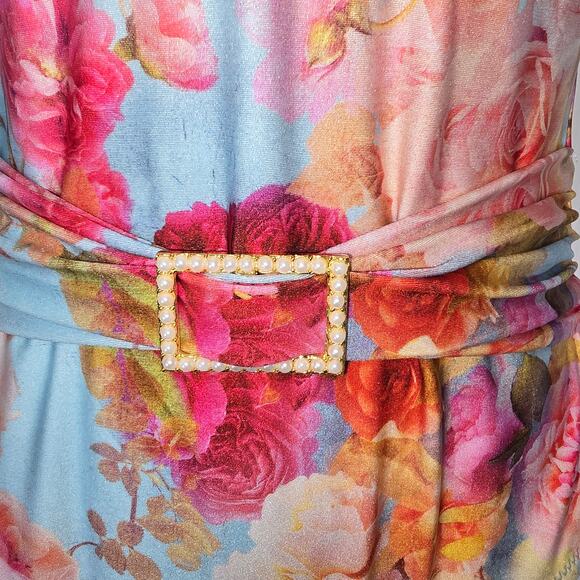 L'Agence Lisa Soft Cloud One Piece Swimsuit Floral Deep V Pearl Buckle Small NEW - Picture 9 of 9